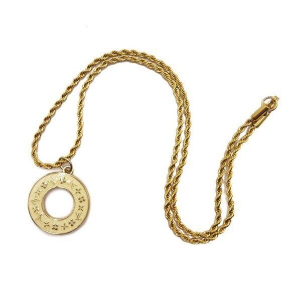 Louis Vuitton Jewelry - Authentic Louis Vuitton LV Charm Round Pendant White Necklace Gold Plated Chain